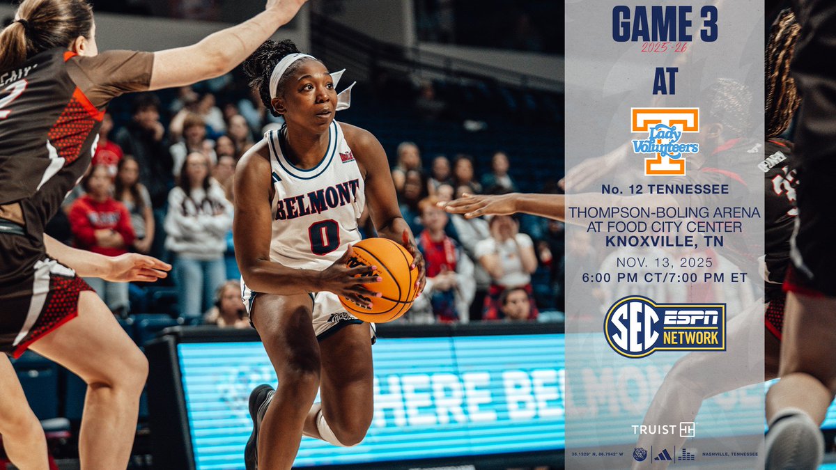 BelmontWBB's tweet image. Bruins return to site of 2022 @MarchMadnessWBB run, take on 12th-ranked Tennessee Thursday night on national TV 🐻🏀

📰 + 📝 👉 bit.ly/43NdQwD

#ItsBruinTime | #Splashville