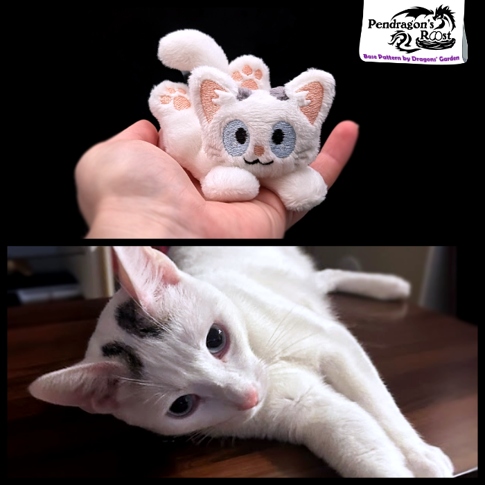Meet Bowser💕 
A very unique kitty with gray markings on their head! I had to separately attach these since I couldn't embroider across two parts.

🍵 If you’d like a keepsake of your kitty, I’d love to make one for you. ko-fi.com/c/dc50eea352
🐲Base pattern <a href="/dragons_garden/">Dragons' Garden 🐉</a>