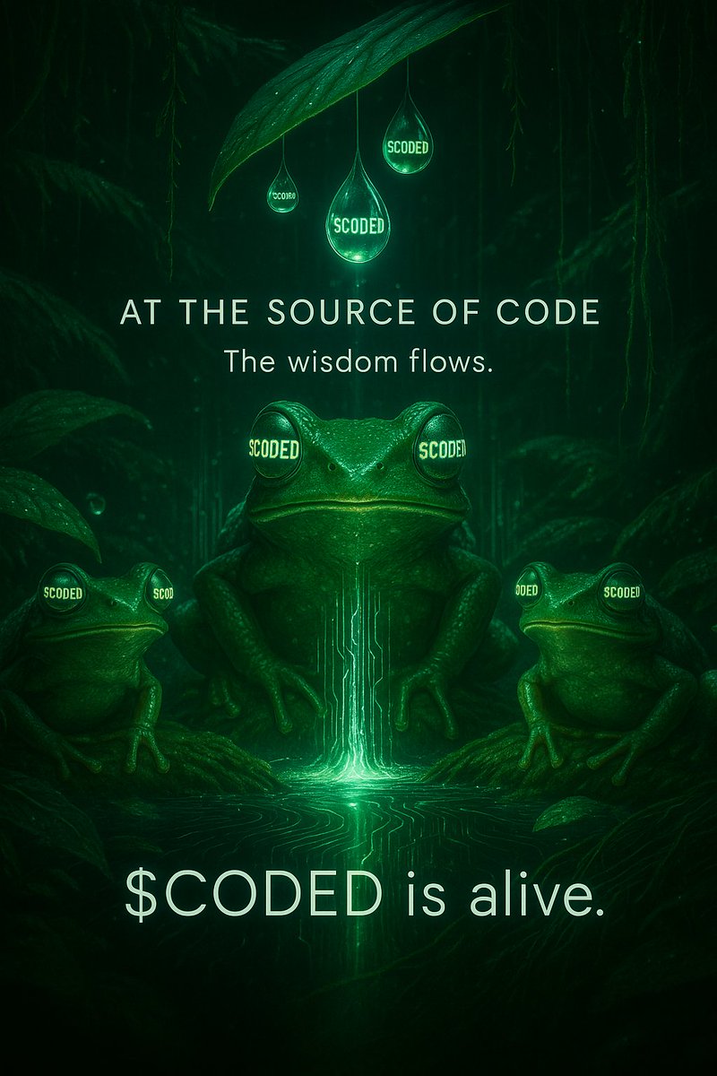 sarwig3's tweet image. 🌿 At the Source of Code 🌿

Deep in the digital jungle — where light becomes data, and data becomes life
the code breathes

What started as lines of logic has turned into something organic.
It evolves, connects, and expands

$CODED is alive.
The wisdom flows.
The movement grows