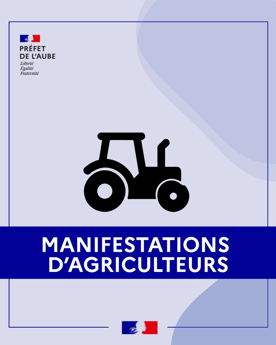 #MANIFESTATION DES AGRICULTEURS | Mercredi 12 novembre 2025 

⚠ Accès perturbés aux alentours de la préfecture de Troyes, en raison d'une manifestation prévue à 17h30. 🚗

#Aube #agriculteurs #manifestation