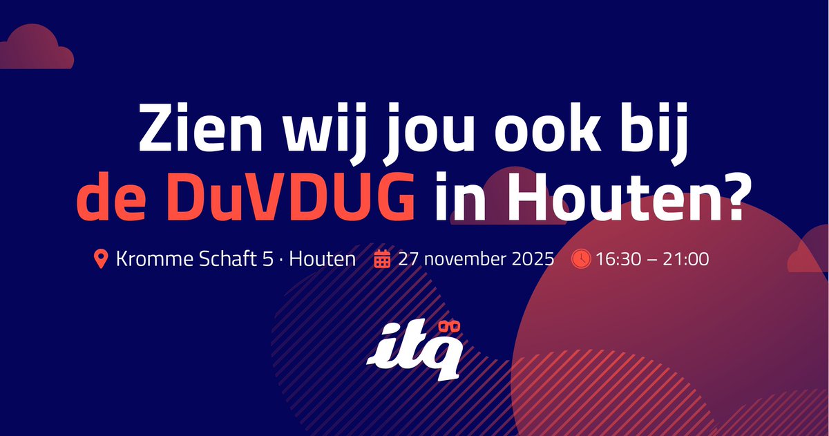 ITQ's tweet image. 🇳🇱 Leuk nieuws! De Dutch Virtual Desktop User Group (DuVDUG) vindt dit jaar plaats bij ITQ in Houten 🎉

Een avond vol inspirerende sessies en ontmoetingen met professionals in end user computing.

Nog maar een paar plekken vrij: meetup.com/nl-NL/dutch-vi…