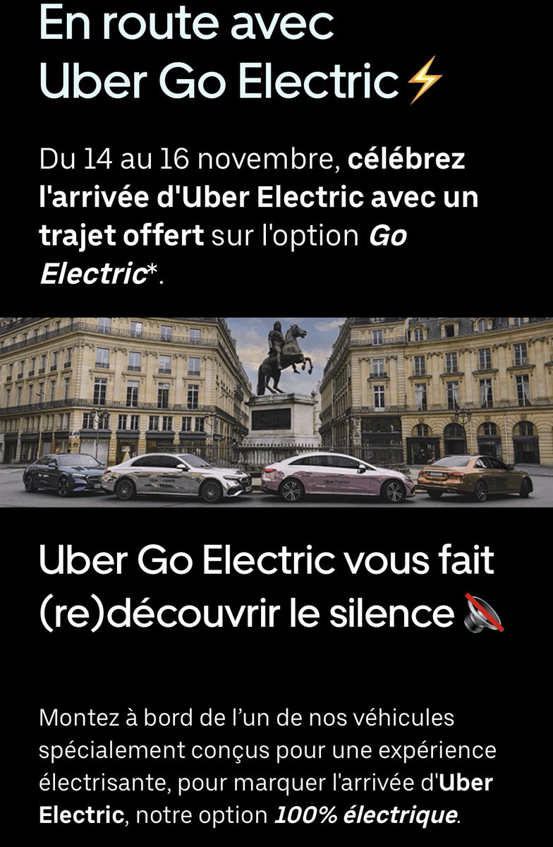 Quand Uber fait la pub de son service 100% électrique… avec une seule voiture électrique et trois hybrides sur la photo 😂