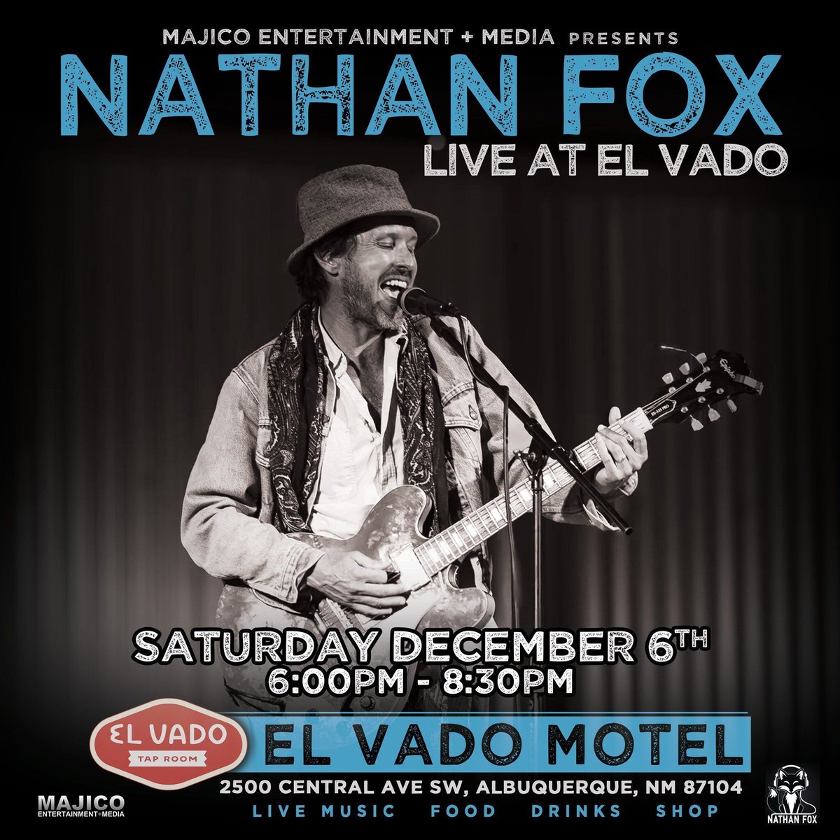 🎶 Sat, Dec 6 | 6–8:30 PM
Nathan Fox live at El Vado! 🎤
Soulful vocals, heartfelt songwriting &amp; rich sound—think Ray LaMontagne meets Rod Stewart. 🍺 Taproom drinks + 🍜🌮🍦 eats.
#ElVadoABQ #MajicoEnt