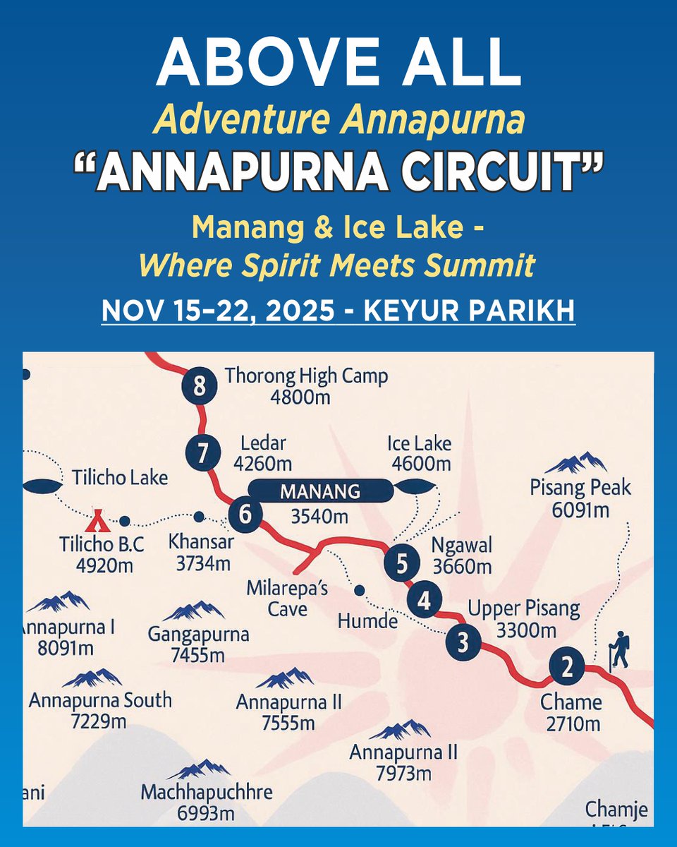 drkeyurparikh's tweet photo. The mountain isn’t just a goal — it’s a reminder.
That every step, breath, and beat of the heart matters.
Annapurna Circuit &amp; Ice Lake (Nov 2025) — the next call to rise above.

#AnnapurnaCircuit #ActiveAging https://t.co/ZWJZZkga9B