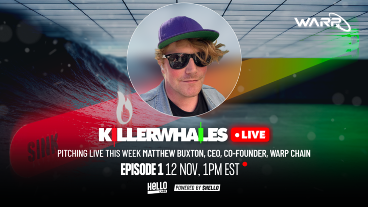 KillerWhalesTV's tweet image. Warp Chain is pitching on the premiere of Killer Whales: LIVE, featuring CEO &amp;amp; Co-Founder Matthew Buxton 🐳

@BuxtonMatthew will have only 10 MINUTES to pitch @WarpGameCHAIN while being grilled by the Whales; meanwhile, YOU, the viewer, get to have the final say on SINK or SWIM.…