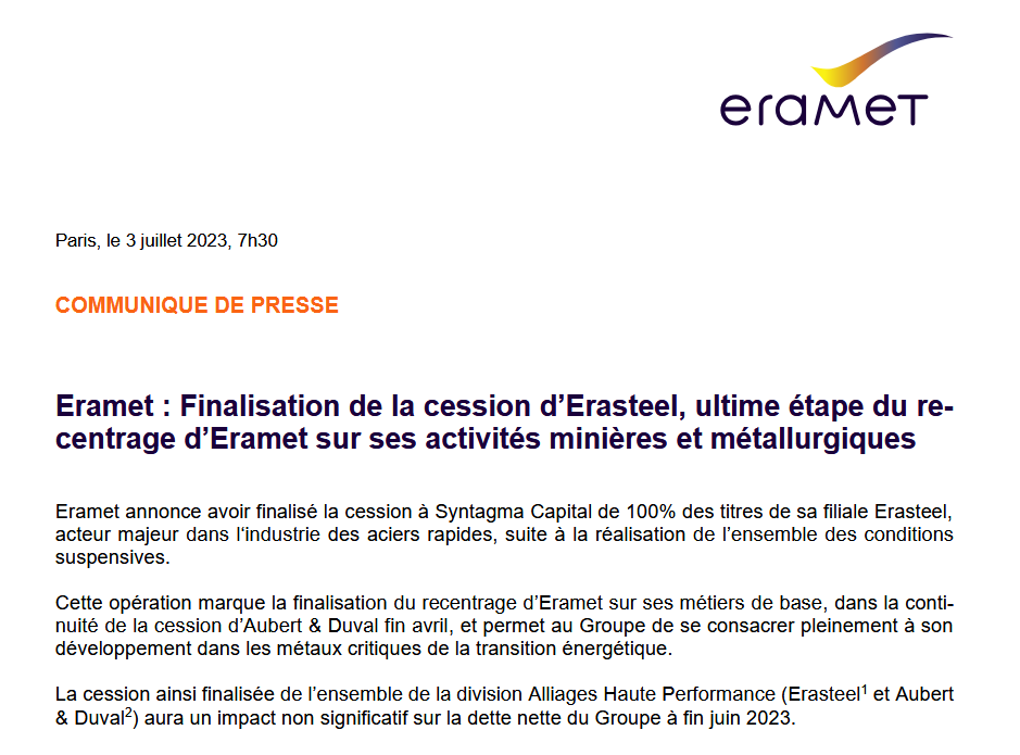 SimonRotig's tweet photo. #Erasteel, à Commentry (Allier), était jusqu'en 2022-2023 une filiale du groupe minier et métallurgique Eramet (+10 000 salariés)

Erasteel = 700 emplois sur 6 sites industriels en France, Suède et Chine et 240 emplois sur le seul site de Commentry

[1/3]

https://t.co/w94Wg6ipLk https://t.co/s280pxxQrj