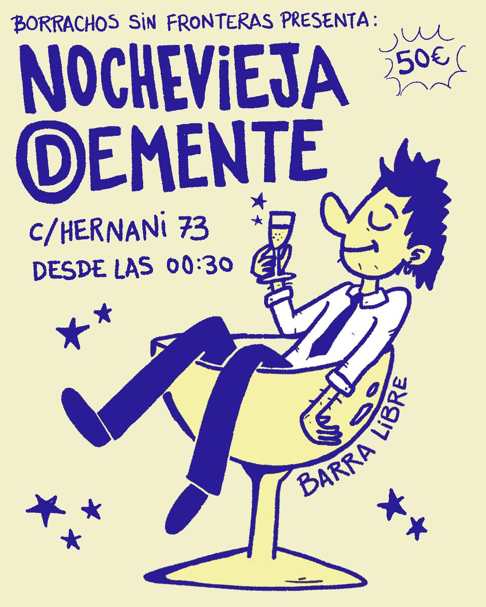 DemenciaEstu's tweet photo. ¡Un año más la Nochevieja (D)emente está de vuelta!
Borrachos sin fronteras os trae el mejor Año Nuevo. 🥂🥳
Contáctanos por dm y consigue tu entrada. https://t.co/jZQFgMHem3