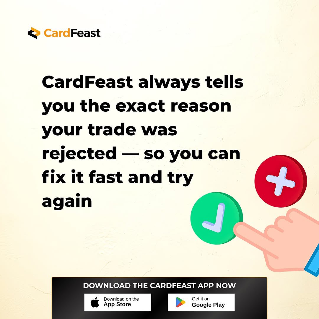 cardfeast's tweet photo. 8/8 π‘ Pro Move: CardFeast shows the exact error every time, 90% fixable in less than 5 mins!
β¨Download now & trade smarter:
β¨π± App Store | Google Playβ¨#CardFeast #CashIn #GiftCards #CardFeast https://t.co/kRrLe5z7bt