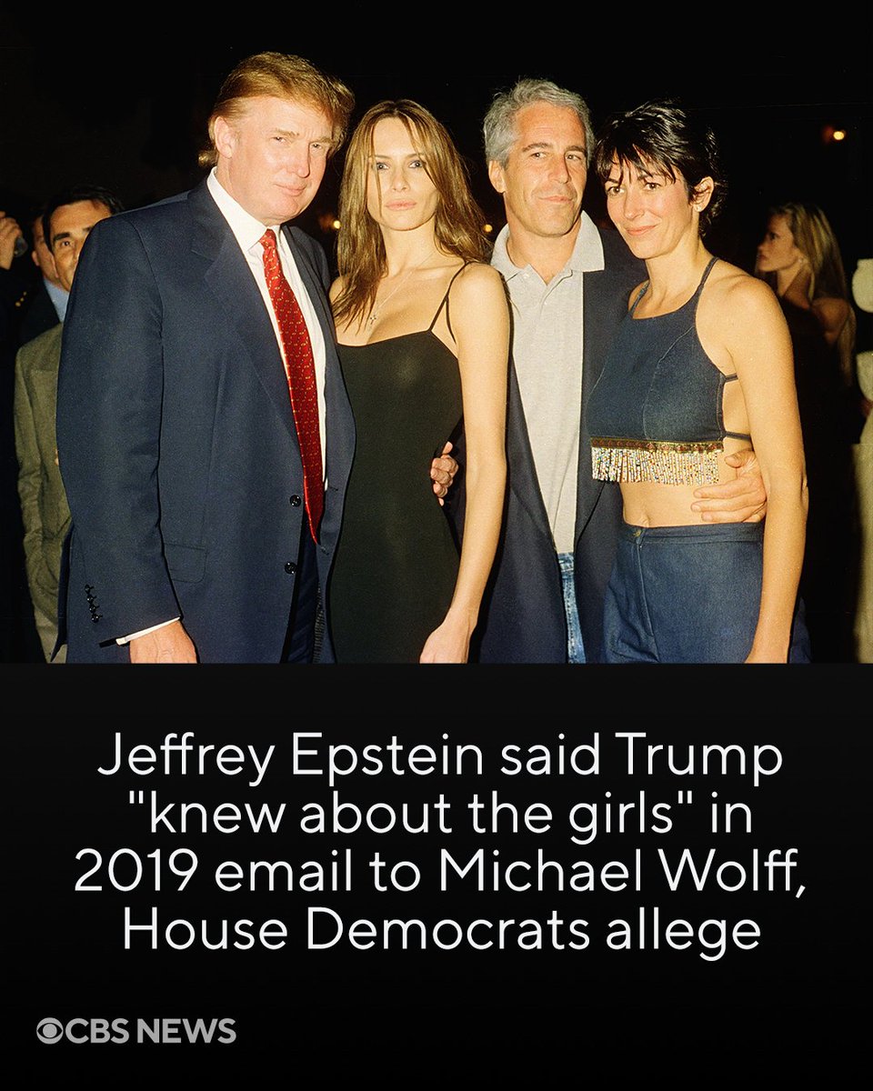 CBSNews's tweet image. Democrats on the House Oversight Committee on Wednesday released emails that appear to be exchanges between convicted sex offender Jeffrey Epstein and others about President Trump.

Among the documents is a 2011 message from Epstein to Ghislaine Maxwell that said Mr. Trump &quot;spent…