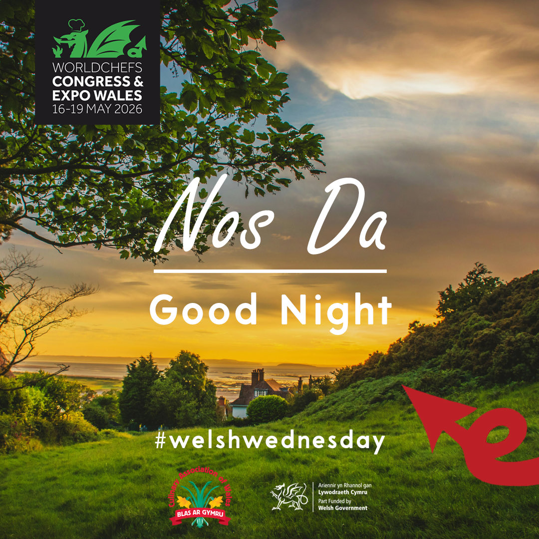 🌙 Nos Da – Good Night
Counting down to #Worldchefs2026, this week’s Welsh word is “Nos Da”, Good Night!  Pronounced “noss dah”, it’s a gentle way to end the day.

Say it this #WelshWednesday 
.
#LearnWelsh #Cymraeg #WelshCulture #VisitWales <a href="/MeetInWales/">Meet In Wales</a> <a href="/WACSworldchefs/">Worldchefs</a>