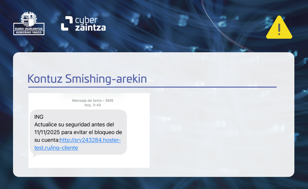 Kontuz! ⚠️ #SMS batzuk benetakoak dirudite, baina zu engainatzeko diseinatuta daude. 

📩 Esteka susmagarriak dituen mezu bat jasotzen baduzu, ez egin klik, ez erantzun eta ez partekatu informaziorik. Babestu zaitez eta gure gomendioak ikusi👉  ow.ly/SL9E50WlE8Z
#smishing