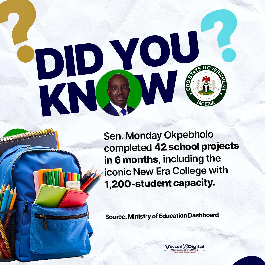 ojovince's tweet photo. Education Infrastructure Projects
 School Reconstruction and Renovation:Gov. Monday Okpebholo, is reconstructing and renovating structures in 100 schools.
#Okpebholo365Days https://t.co/cAQQNeeyCU