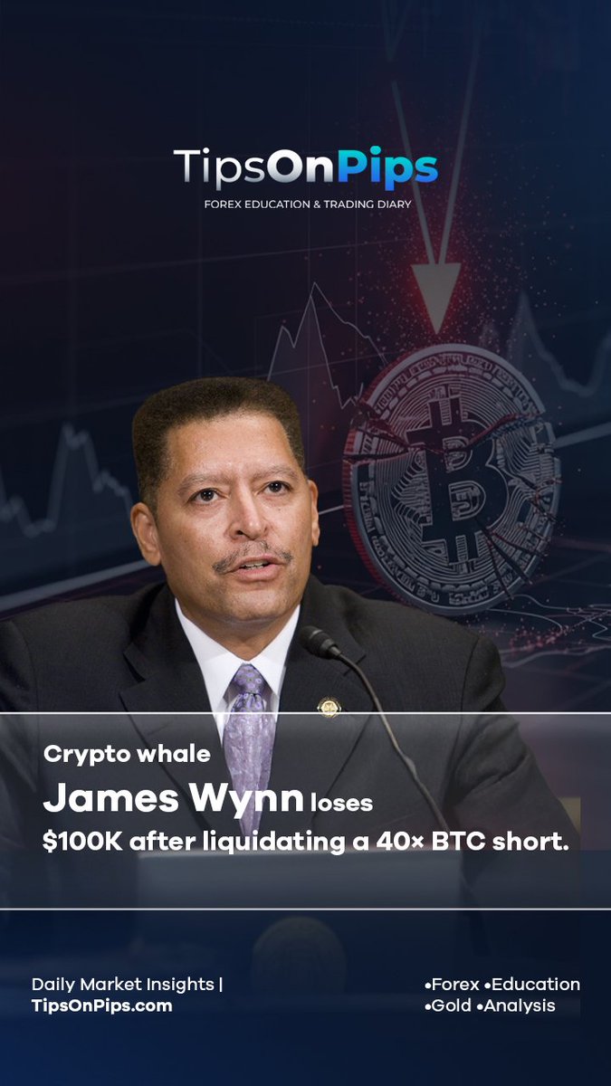 tipsonpips_'s tweet image. Crypto whale James Wynn lost $100K after a 40× leveraged BTC short was liquidated. His total PnL now stands at - $22M.

He had moved over 30% of his stablecoins into shorts, expecting BTC to drop below $92K. While yesterday’s winning trade added confidence, the high leverage…