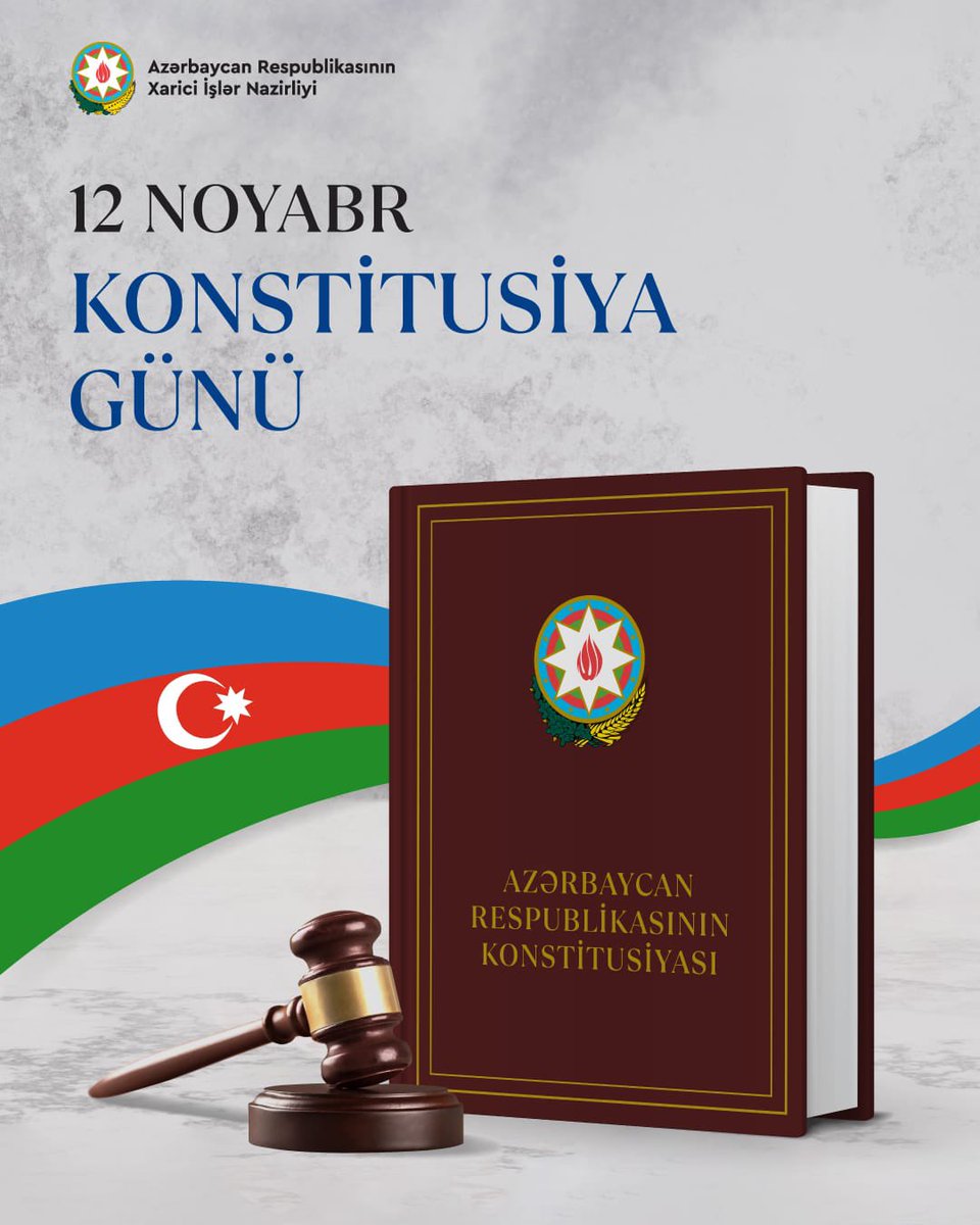 Hoy celebramos el Día de la Constitución de la República de Azerbaiyán, adoptada el 12 de noviembre de 1995, tras la restauración de la independencia nacional.

Esta fecha marca un hito histórico, al establecer los principios fundamentales del Estado azerbaiyano: la soberanía, la