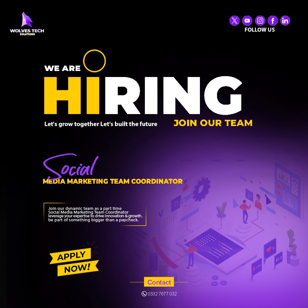 WolvesSolution's tweet image. WOLVES TECH SOLUTION is looking for a Part-Time Social Media Marketing Team Coordinator to help bring our social campaigns to life. This is your chance to dive into content scheduling, campaign coordination, and performance tracking, all while developing your skills.