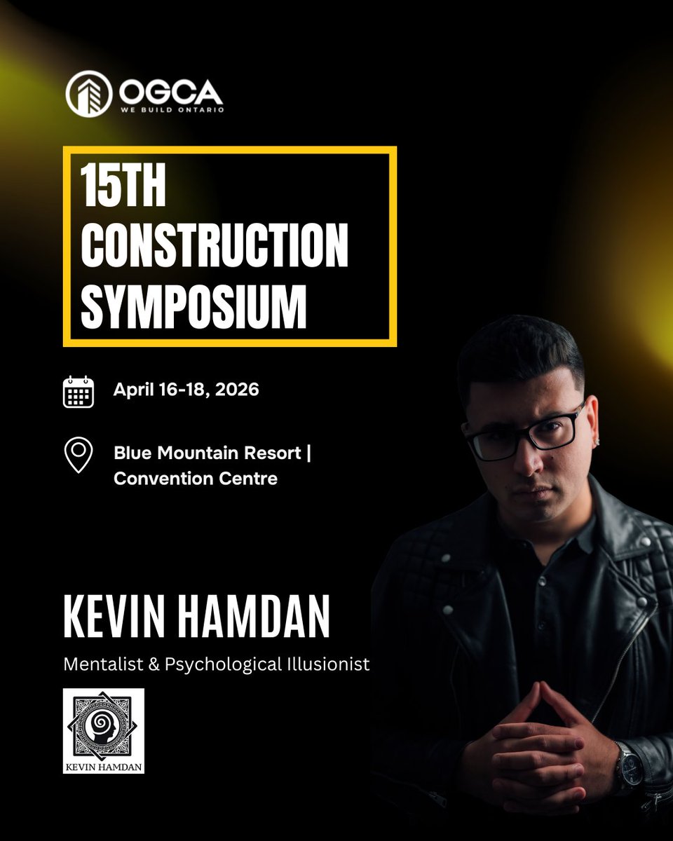 Kevin Hamdan, Toronto’s top mentalist, is coming to the OGCA 15th Construction Symposium for an unforgettable performance.
Registration details coming soon!
