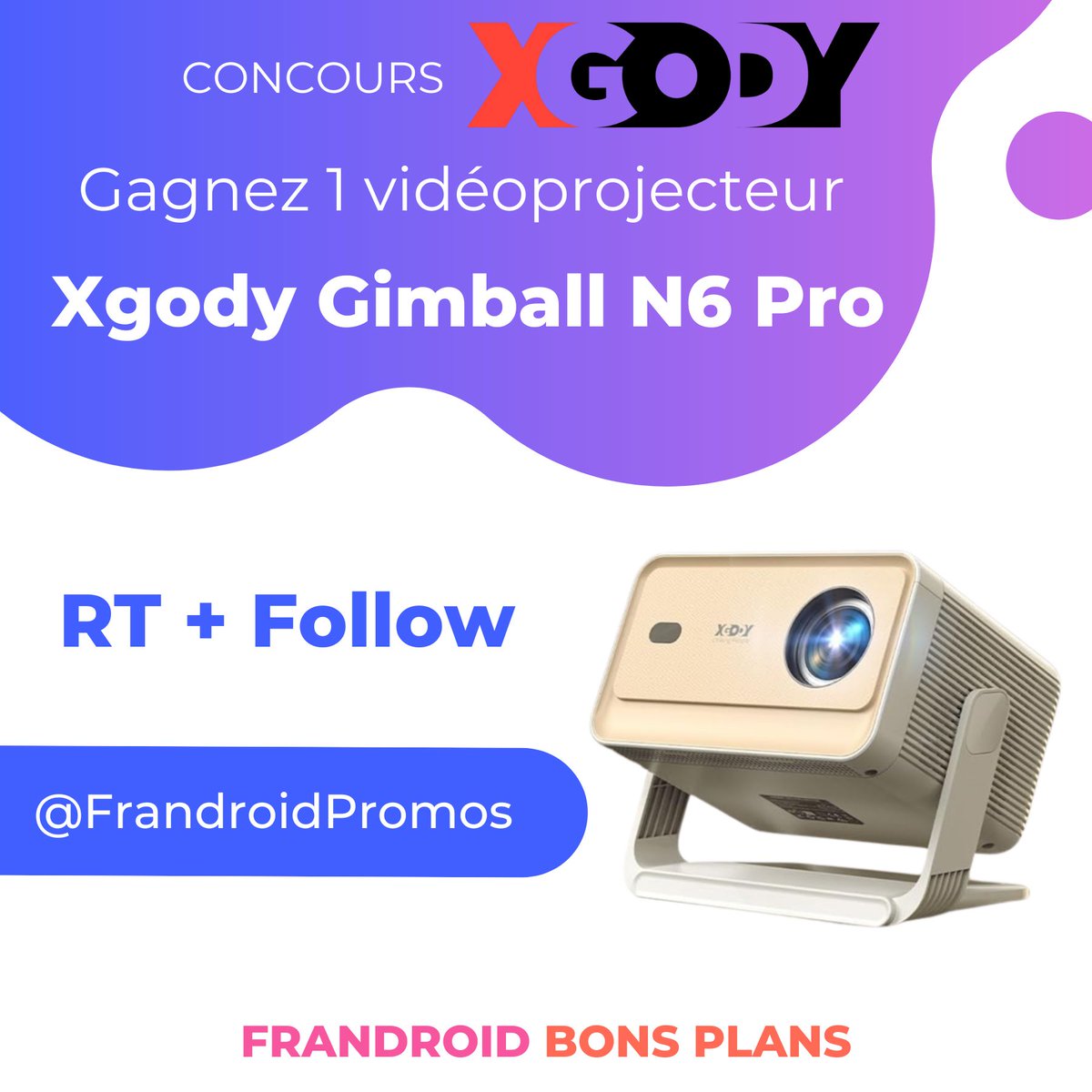 FrandroidPromos's tweet image. #CONCOURS 

On vous fait gagner un vidéoprojecteur Xgody Gimball N6 Pro 👉 frandroid.com/produits-andro… 

Pour participer : 

- Like et RT ce tweet
- Follow @FrandroidPromos 

TAS le 21/11/2025 à 17h 🍀 Bonne chance à toutes et à tous !