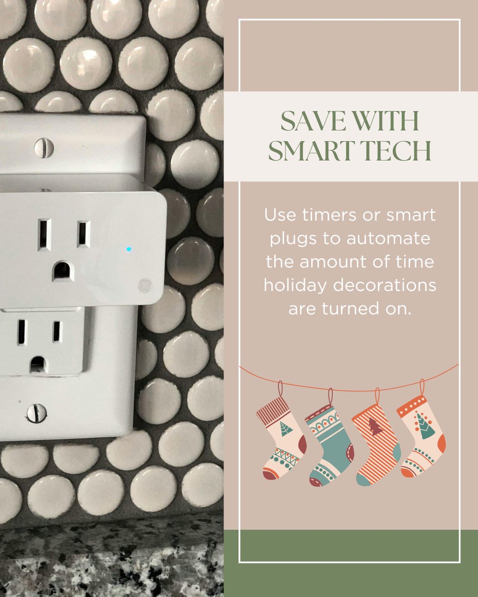 This holiday season, use timers or smart plugs to conveniently control how long holiday lights are turned on. This is a simple way to manage energy use during the holiday season. #saveenergy