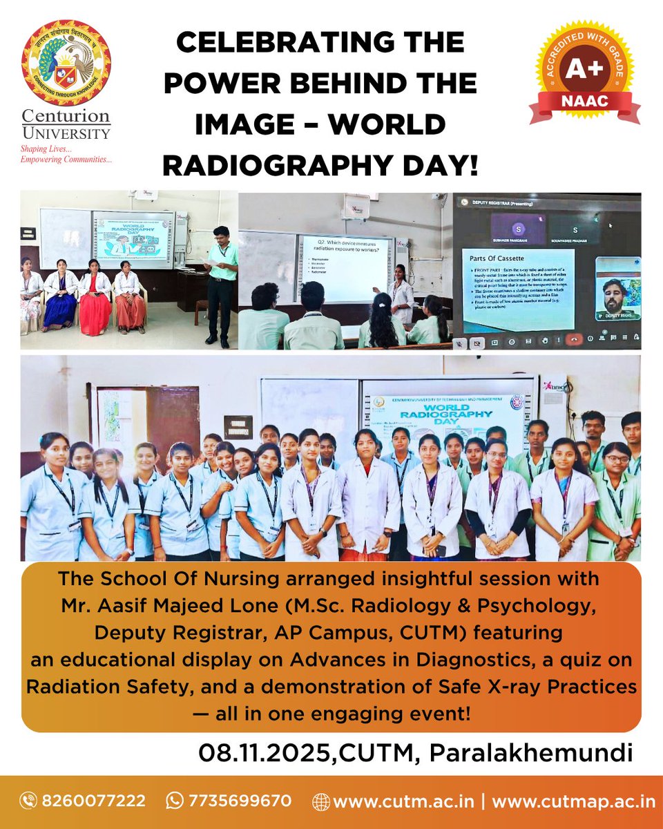 CUTMIndia's tweet image. #cutmpkd #cutmbbsr #cutmap #WorldRadiographyDay #CenturionUniversity #CUTMParalakhemundi #SchoolOfNursing #RadiologyExcellence #DiagnosticInnovation #RadiationSafety #XRayTechnology #HealthcareEducation #EmpoweringCommunities