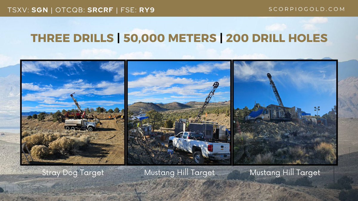 Kicking things up a notch! Three drills enables us to aggressively pace towards completing a minimum of 50,000 metres of drilling and approximately 200 drill holes by the end of August 2026. For more info 👉 ow.ly/gfTN50Xqgu6

$SGN.v | $SRCRF | $RY9

#Nevada
