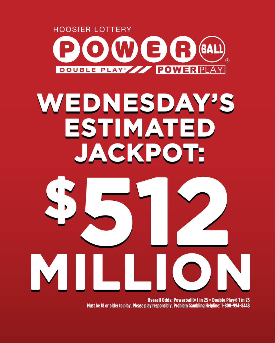 🚨 Jackpot alert! 🚨 The Powerball® jackpot is at an estimated $512 MILLION! Grab your ticket for Wednesday's drawing and add a little play to your day! 🔥

Download the Hoosier Lottery app to build your Digital Playslips at HoosierLottery.com/app