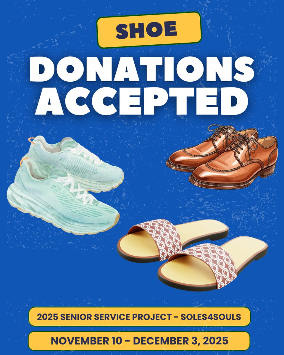CaravelAcademy's tweet image. The 2025 Senior Service project is a Soles4Souls shoe drive. Soles4Souls is an organization that transforms unwanted shoes into opportunity. There will be bins in senior homerooms to collect gently used shoes 11-10 - 12-3, 2025. 
#caravelseniorserviceproject #soles4souls
