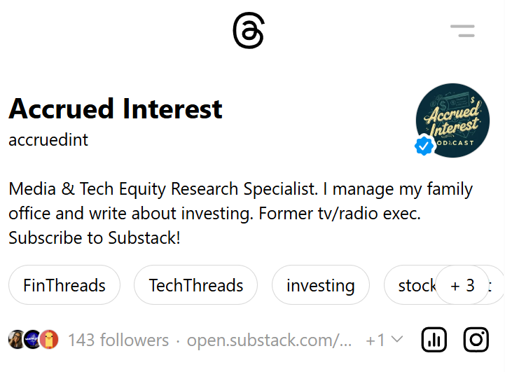 accrued_int's tweet image. If you follow me here - come add me on #Threads by @instagram. Username is the same &quot;accruedint&quot;. I post the same research on both places so check me out as we build up this value investing community.
