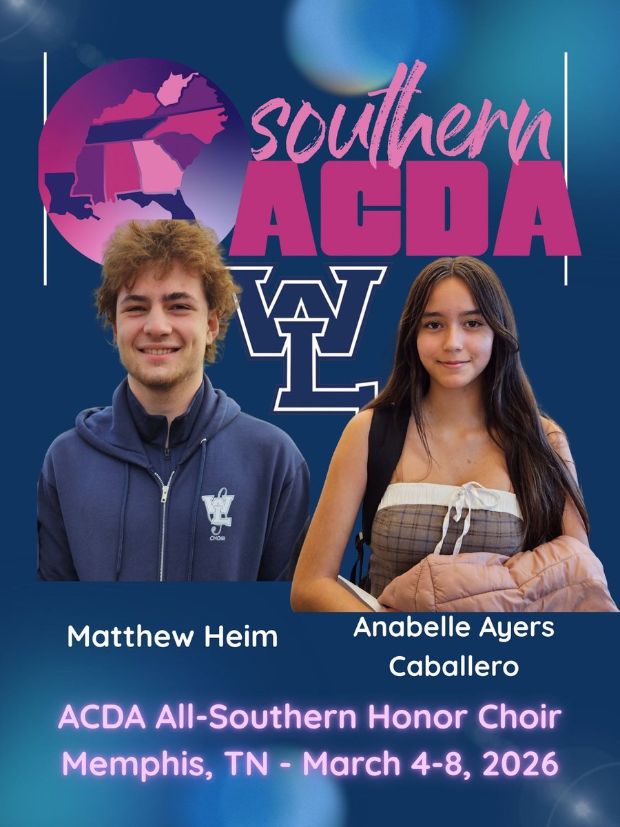 Congratulations to Matthew and Anabelle, who will represent WL at the ACDA Southern Regional Choir in Memphis, TN! 
<a href="/WLHSAthletics/">Generals</a> <a href="/GeneralsPride/">Washington-Liberty HS</a>