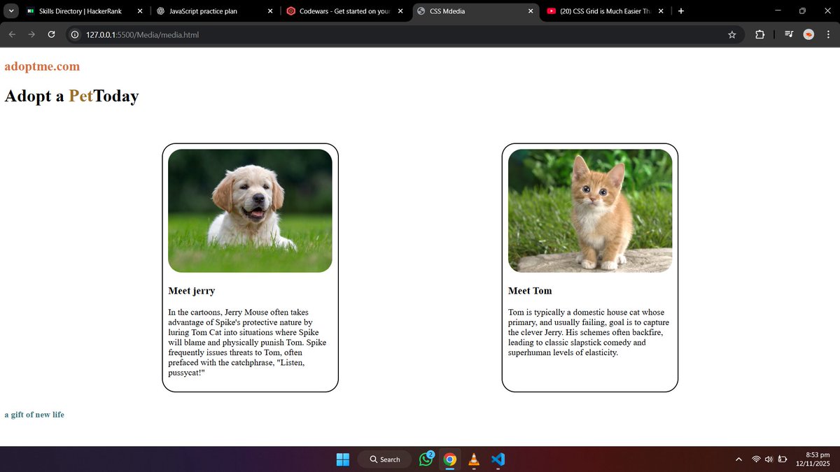 ahmad_faizi18's tweet image. Day 8/100 of #WebDev 

🚀 I Covered these topics today🔥

🔹CSS Media Query 
🔹CSS Media Types 
🔹CSS Media Features 
🔹And practiced on the basis of the project.

💡Takeaway:
Small steps every day become big results👍
#100DaysOfCode 
#CodingChallenge 
#LearningInPublic 
#Coding