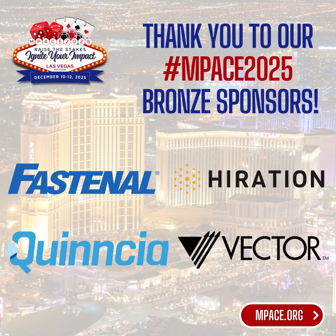 Feeling lucky to have the best sponsors around!

A huge thank you to all our incredible #MPACE2025 sponsors for helping us "Raise the Stakes" in Las Vegas! Your support keeps the conference lights shining bright on the Strip.