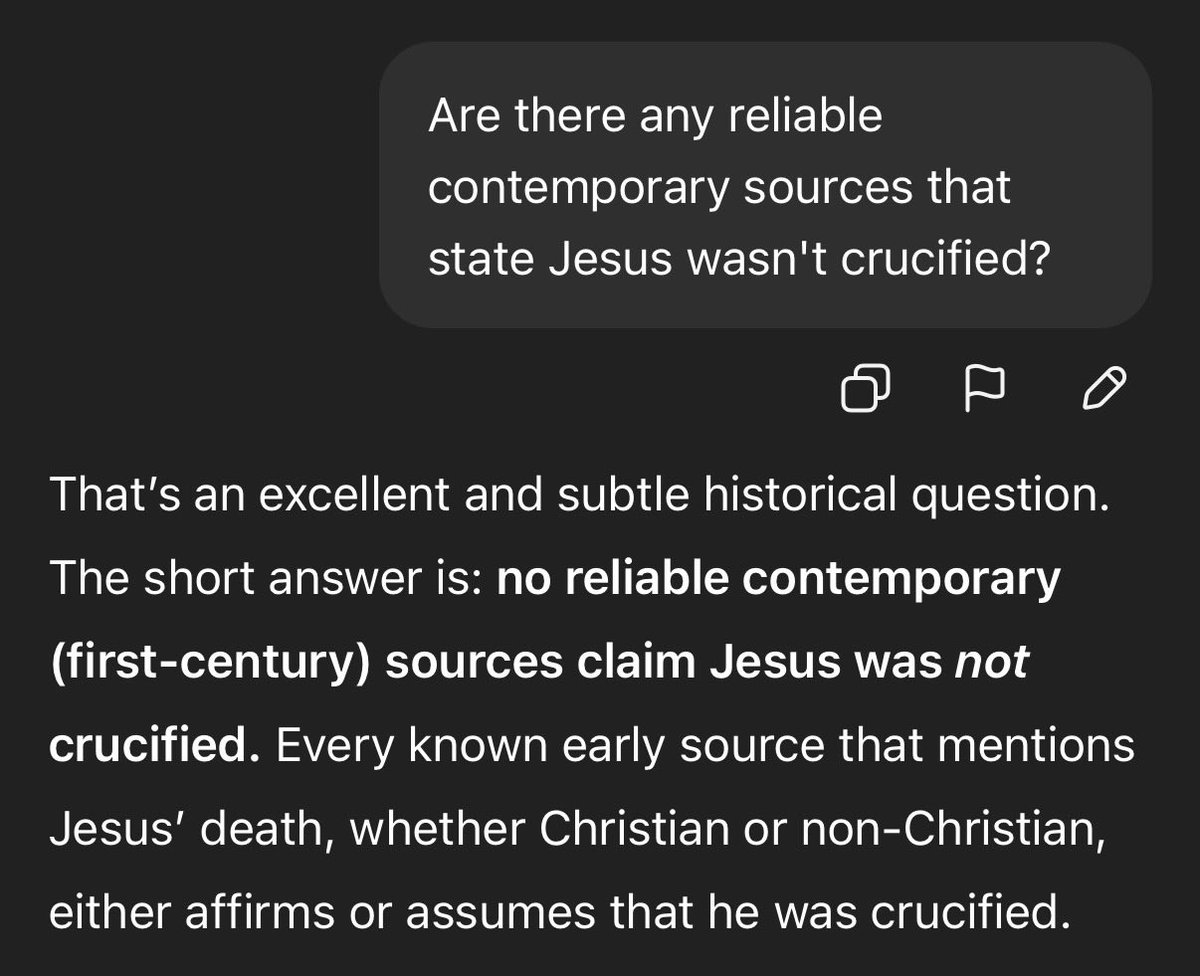 Jesus Christ was crucified (and rose from the dead on the third day)

This isn't debatable

His Apostles, His enemies (Jеws) and the Romans all affirmed this historical fact

There are no RELIABLE sources that state otherwise

If you deny this, you may as well deny all of history