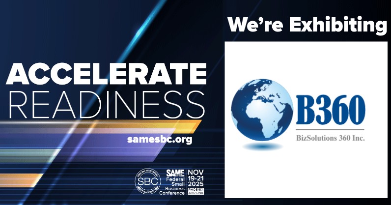 BizSolutions360's tweet image. We’re exhibiting at #SAME2025! 🚀
Meet B360 (BizSolutions 360) - your 8(a) expeditionary partner in AEC, Logistics, Equipment, Training &amp;amp; IT/Cybersecurity for DoD, DoS &amp;amp; FMS missions.
🌍 American Excellence. Global Delivery.
📍 Booth 414 | #B360Global #USACE #FMS #Africa #Defens