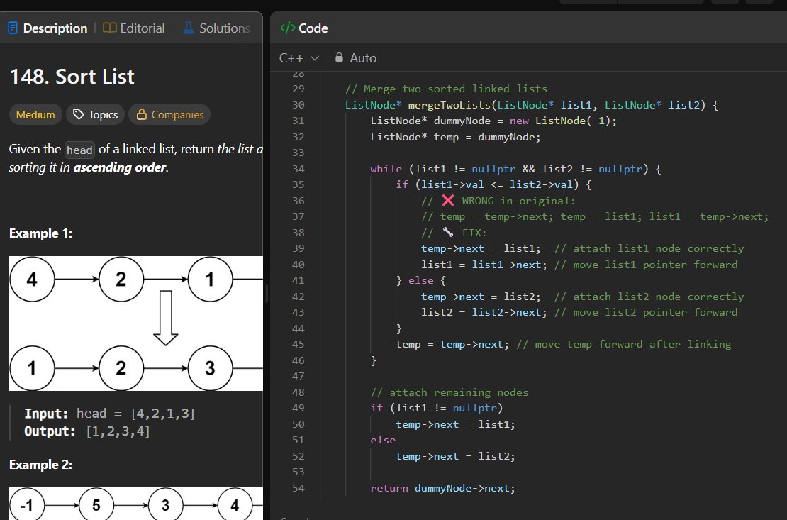 codewithpiyus's tweet image. 🚀𝗦𝘁𝗮𝗿𝘁𝗶𝗻𝗴 𝟲𝟬𝗗𝗮𝘆𝘀𝗢𝗳𝗖𝗼𝗱𝗲 - 𝗗𝗮𝘆 𝟭𝟭

Continuing my Linked List streak ⚡

💠 Delete the Middle Node of Linked List ✅
💠 Sort a Linked List ✅

@striver_79
@takeUforward_
#Programming #DSAinCPP #TUFWinterArc #60DaysOfCode #TechCommunity