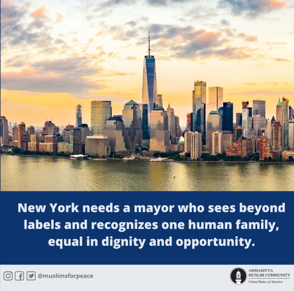 IslamInNJ's tweet photo. New York is a mosaic of faiths and cultures — Muslim, Christian, Jewish, Hindu, Sikh, atheist, and more. A good mayor must see not categories, but people — each equal in worth and deserving of opportunity. As the Prophet Muhammad (sa) said, “All mankind is from Adam and Eve.” https://t.co/gYreaG9zBD