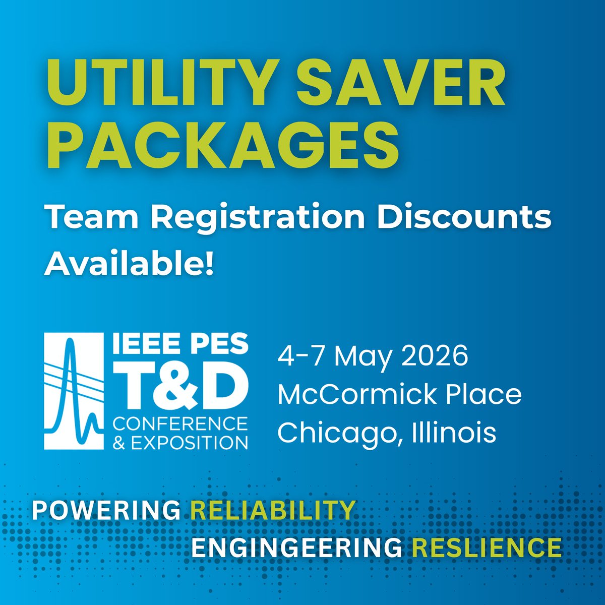 IEEETandD's tweet image. ⚡ BIG Savings for Utility Teams!
Power up your expertise at 2026 IEEE PES T&amp;amp;D—the premier event driving the grid forward.
✅ Grab Utility Saver Packages for full team access!
👉 ieeet-d.org/utility-saver-…
#ieeepes #ieeeTandD #ieee #ieeeevents @ieee_pes