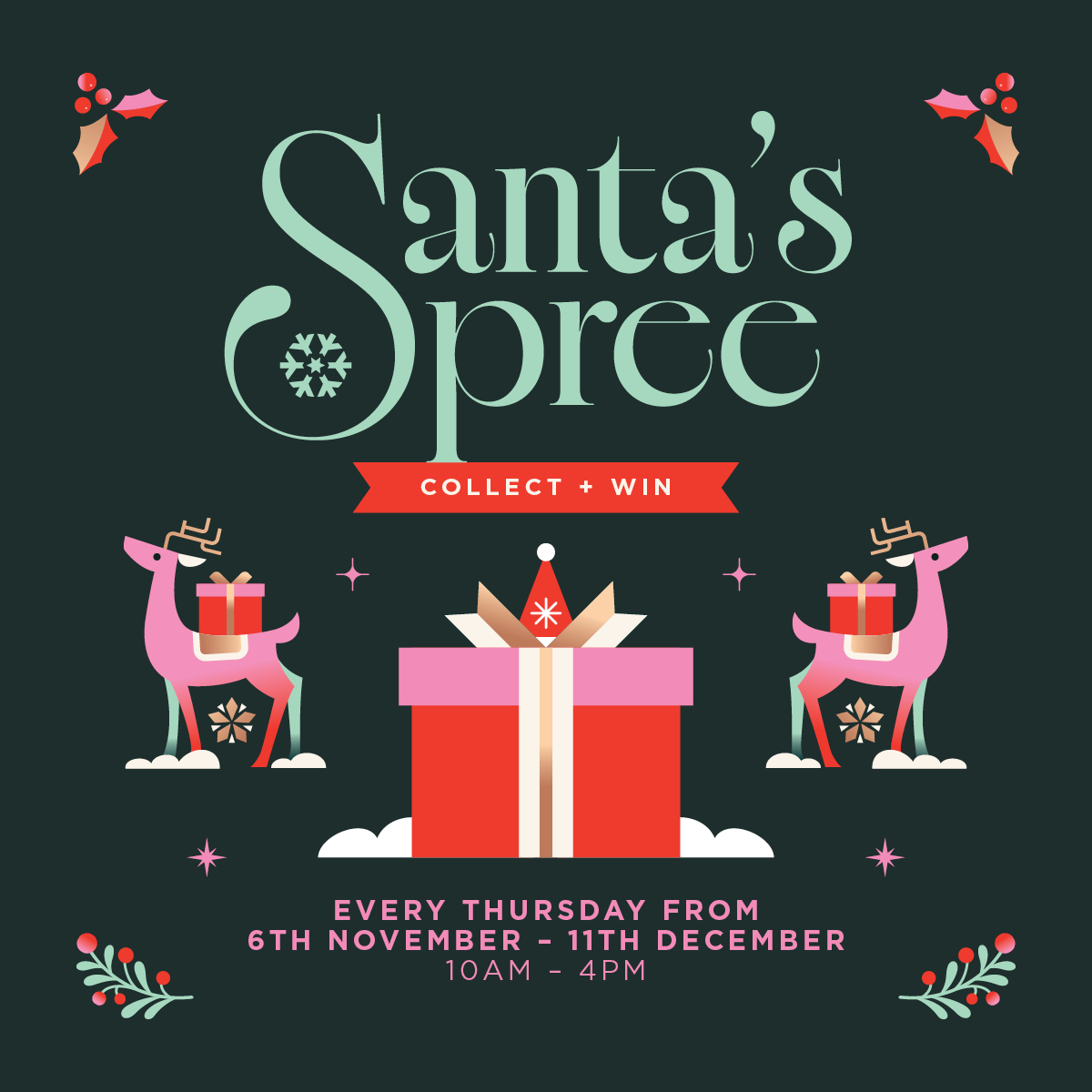 Don’t forget, Santa’s Spree is back tomorrow! 🎄

Visit the event desk between 10am–4pm to grab your passport, collect your first stamp, and bag your reward with a £20 spend! 🎁

Will you be joining us to kick off your festive shopping fun? ❤️
