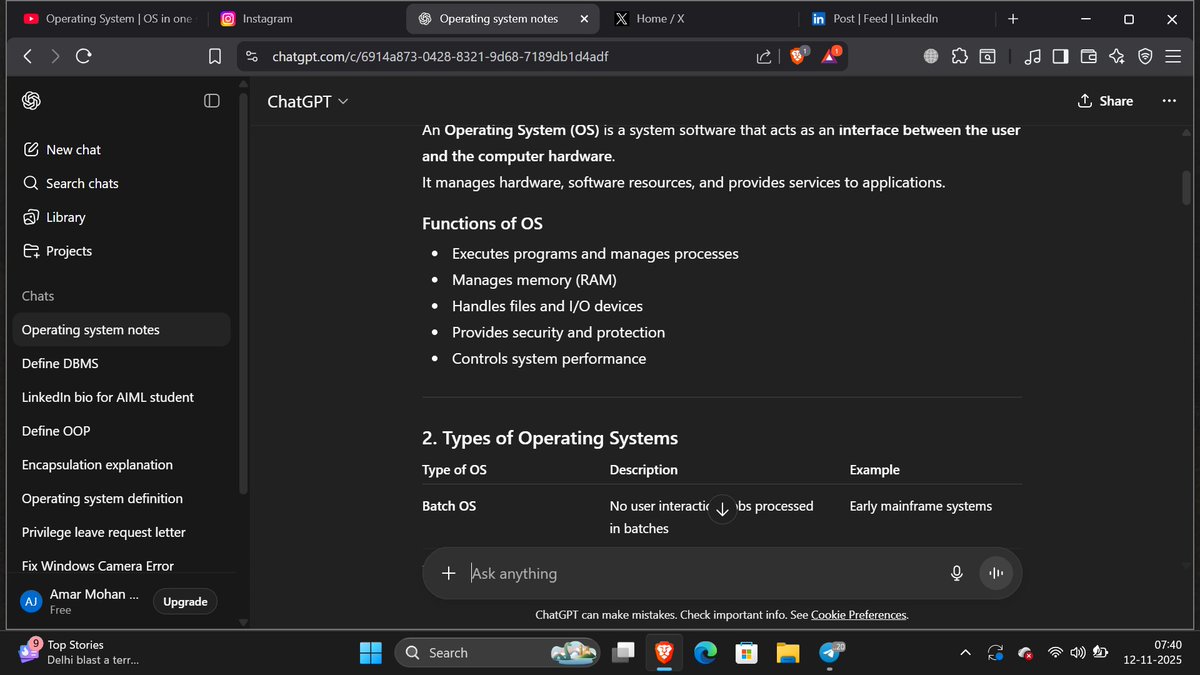 AmarMohanJha's tweet image. Day 2 of studying Operating Systems:
Still trying to understand how the CPU manages processes, meanwhile my brain needs its own scheduler. 😭💻
#OperatingSystems #StudyJourney #StudentLife