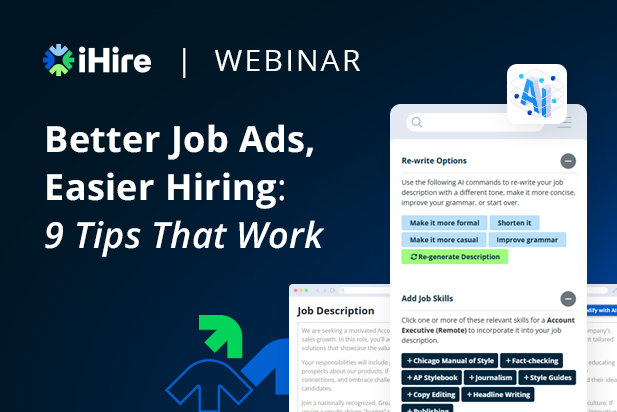 iHireJobNetwork's tweet image. Job ads should attract talent, not push it away. Join us this Friday at 11 a.m. ET for 9 tips that make your postings more effective.
Register here: go.ihire.com/eQbkVv2qP0iuVP…

#HiringTips #RecruitingStrategy #JobAds #TalentAcquisition
