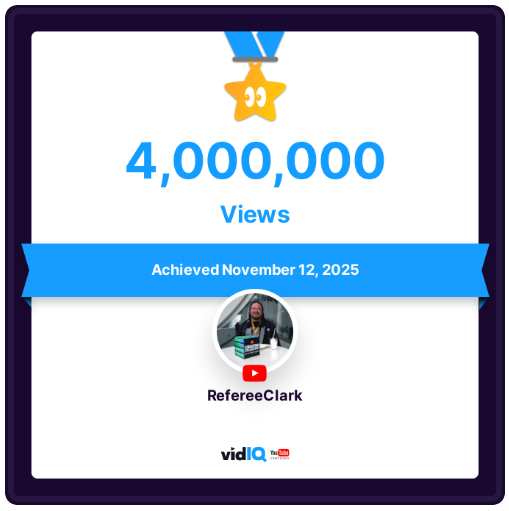 RefereeClark's tweet image. We just reached 4 million views on the channel! Thank you everyone for liking, subscribing, and checking out my content!