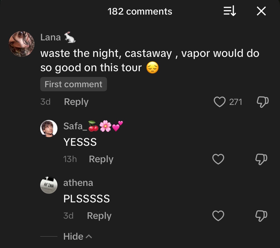 my comment keeps getting notifications but I stand by my point pleaseee <a href="/5SOS/">5 Seconds of Summer</a> atleast one on the setlist 💓🥹