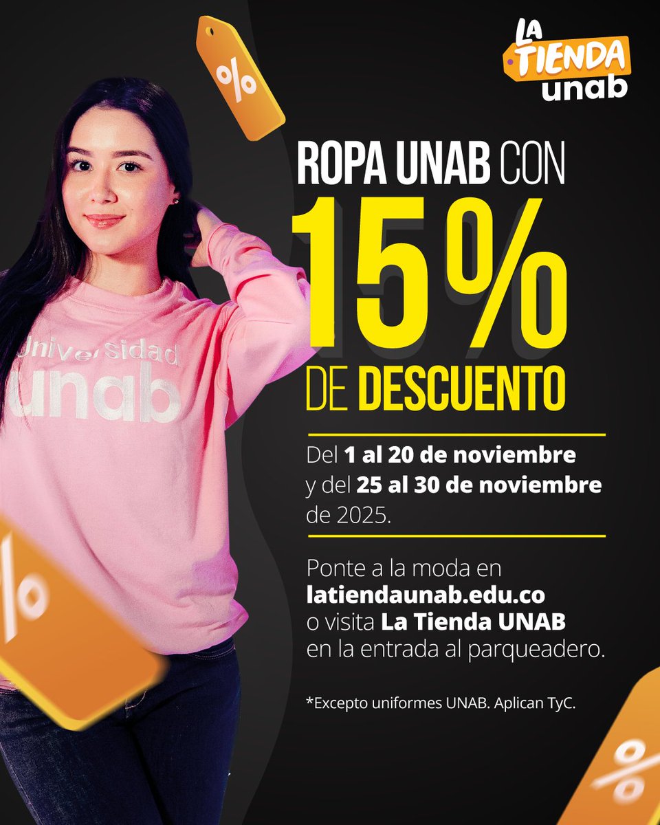 ¡Llegaron los #BlackDays a #LaTiendaUNAB 🙀!

Es tu momento para conseguir esos productos #UNAB que tanto querías… antes de que vuelen. Clic aquí 👉:  latienda.unab.edu.co