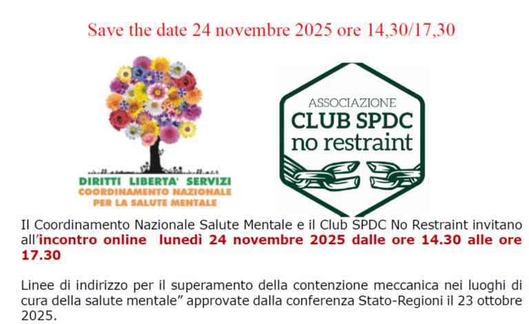 Superamento contenzione meccanica: sulle linee di indirizzo Stato Regioni. Incontro on line 24 novembre ore 14,30 conferenzasalutementale.it/2025/11/11/con…