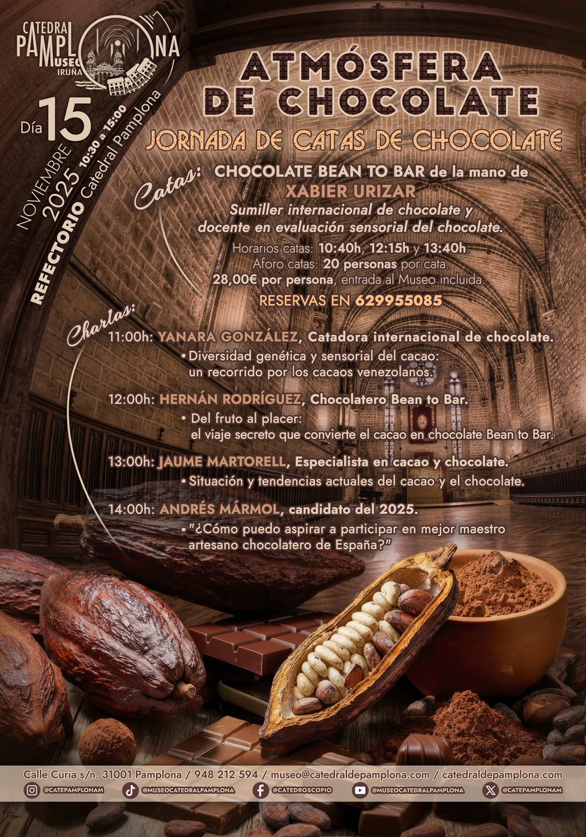 🍫"ATMÓSFERA DE CHOCOLATE"🍫
El próximo sábado, 15 de noviembre, en el Museo de la Catedral de Pamplona.