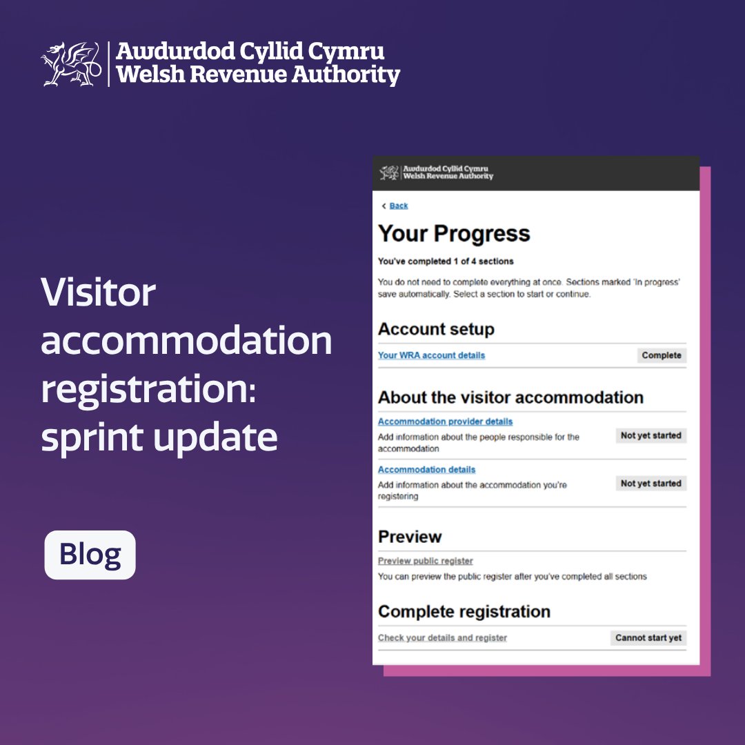 Our visitor accommodation registration team has been building the end-to-end registration journey for individual providers.

Read about the highlights and challenges from the past 2 weeks in the latest blog.

🔗welshrevenueauthority.blog.gov.wales/2025/11/12/vis…
