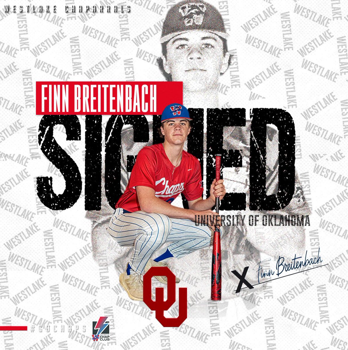 Finn Breitenbach is headed to the University of Oklahoma to continue his academic and baseball career. Congratulations, Finn. #BoomerSooner #GoChaps