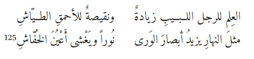Learning’s an increase for the wise man
          and a drawback for the dimwit,
just as day adds light to the eyes of man
          but eclipses those of a bat.