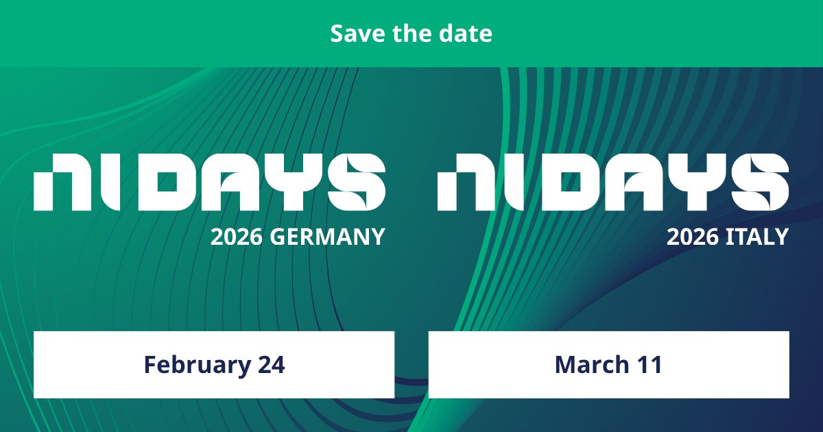 We can’t wait to be back in Germany and Italy for #NIDays! Join us to stay up to date on the latest test innovations and emerging AI trends. Learn how to develop faster, automate more, and make better use of your data with our test technologies.

Germany bit.ly/4hSkS8O