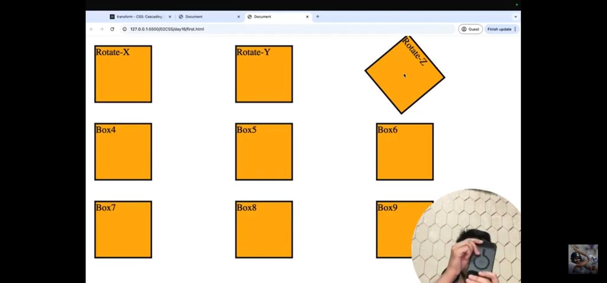 Himansh06588360's tweet image. #Session24-
🚀Web dev

✨Key Takeaways-

Mastered CSS transform! 🤯

• 2D effects
• 3D effects 
• Essential for adding smooth ⏳ transitions and depth to your elements.

Thanks to @rohit_negi9 for the great explanation 🙌.

#webdevelopmentcourse #coderarmy