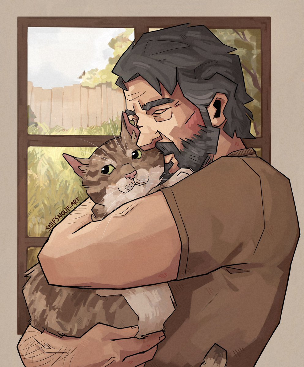 Snifsnouf_art's tweet image. Joel with the cat he said he didn’t want as a pet 
-They became best friends

#joelmiller #TheLastOfUs