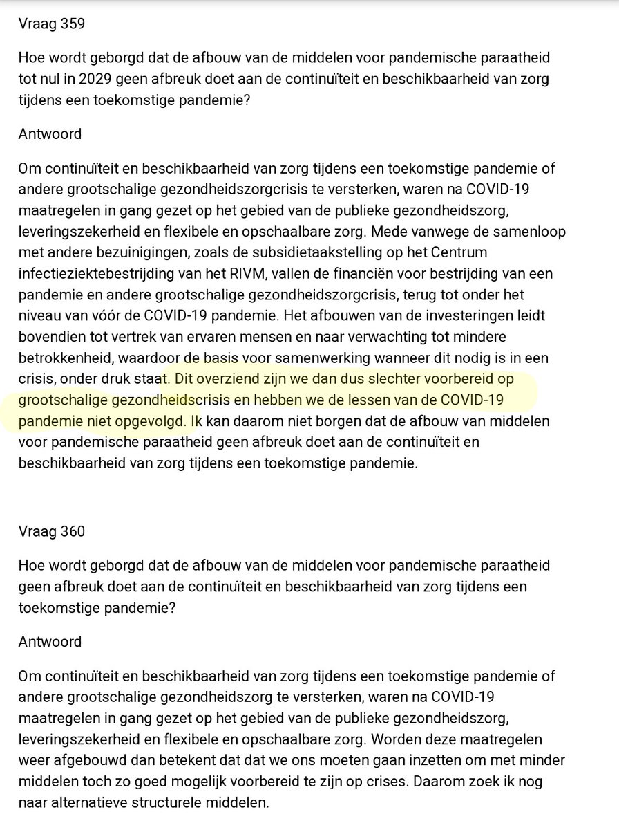 Wauw, <a href="/ministerVWS/">Jan Anthonie Bruijn</a> zegt het gewoon hardop. 

We zijn door bezuinigingen nu slechter voorbereid op een pandemie van vóór Covid-19.

Lekker gewerkt kabinet Schoof. En nu krijgen we een coalitie van partijen die... beloofd hebben hard te bezuinigen op zorg.